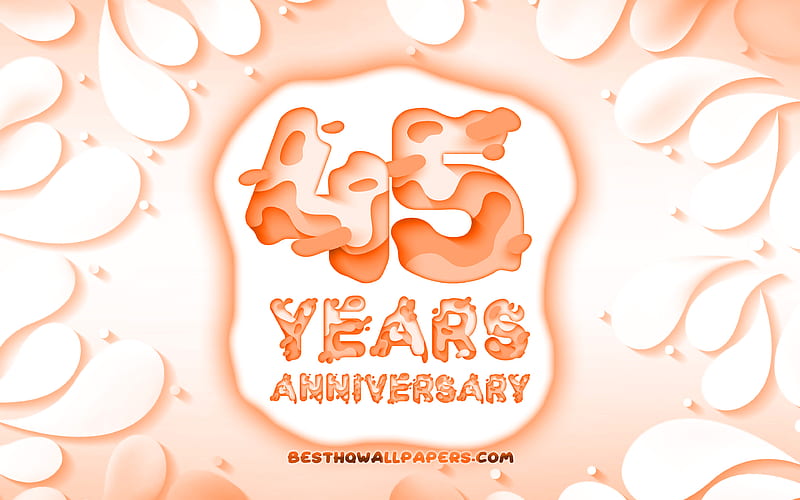 45th anniversary 3D petals frame, anniversary concepts, orange background, 3D letters, 45th anniversary sign, artwork, 45 Years Anniversary, HD wallpaper