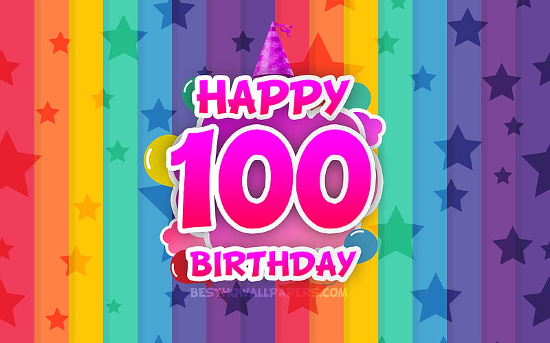 Happy 100th birtay, colorful clouds Birtay concept, rainbow background, Happy 100 Years Birtay, creative 3D letters, 100th Birtay, Birtay Party, 100th Birtay Party, HD wallpaper