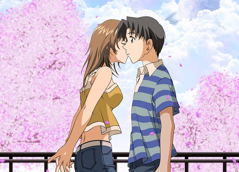 Anime Couple, Midori, Green Green, Anime, Kiss, Yuusuke, HD wallpaper
