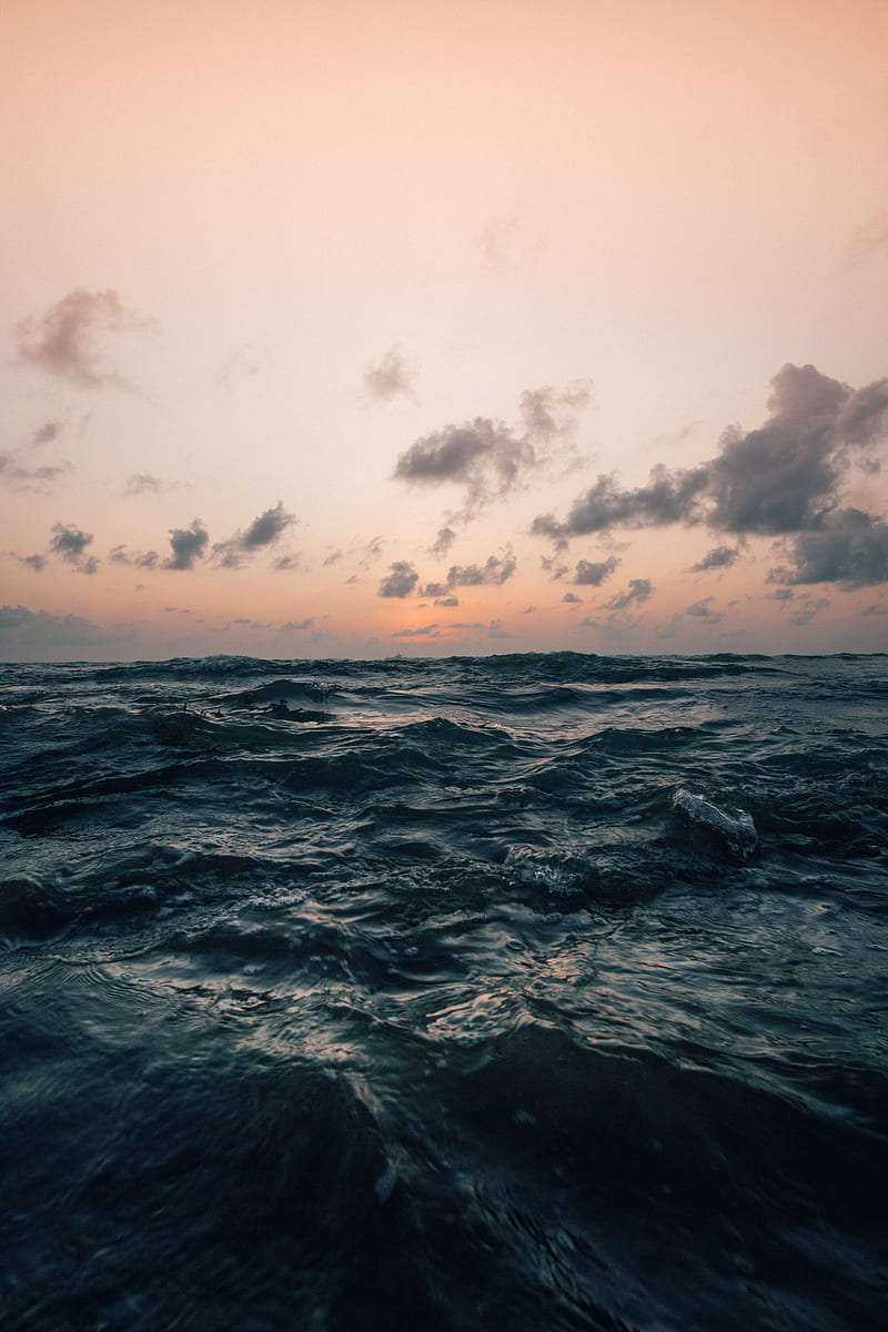 sea, waves, horizon, sky clouds, storm, HD phone wallpaper