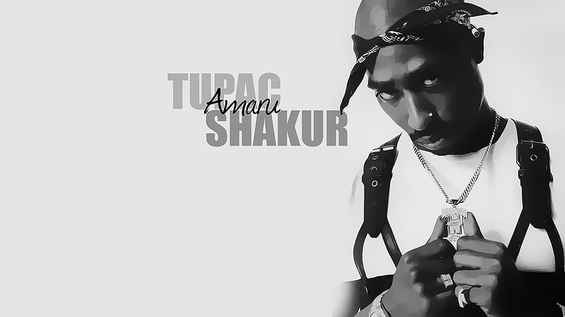 2Pac Tupac Is Wearing Silver Chain In Neck And Having Kerchief In Head In White Background Music, HD wallpaper