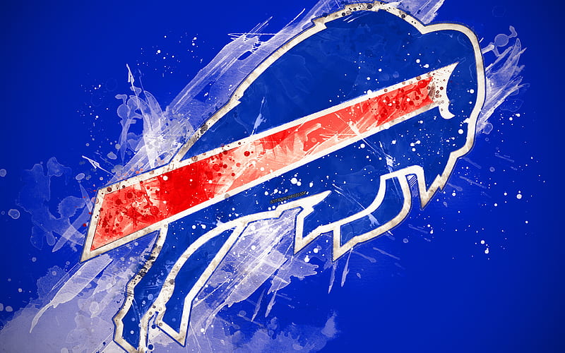 Buffalo Bills logo, grunge art, American football team, emblem, blue background, paint art, NFL, Buffalo, New York, USA, National Football League, creative art, HD wallpaper
