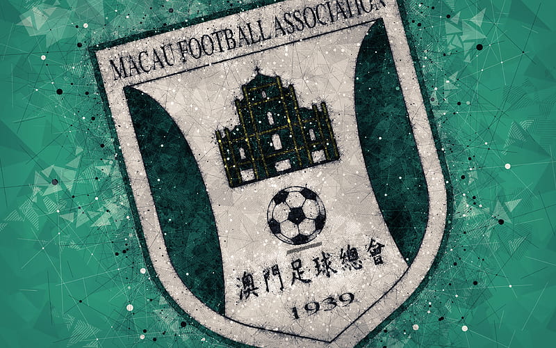 Macau national football team geometric art, logo, green abstract background, Asian Football Confederation, Asia, emblem, Macau, football, AFC, grunge style, creative art, HD wallpaper