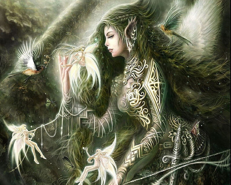 Elven Maiden With Pixies, Pixies, Fantasy, Elf, Magic, HD wallpaper