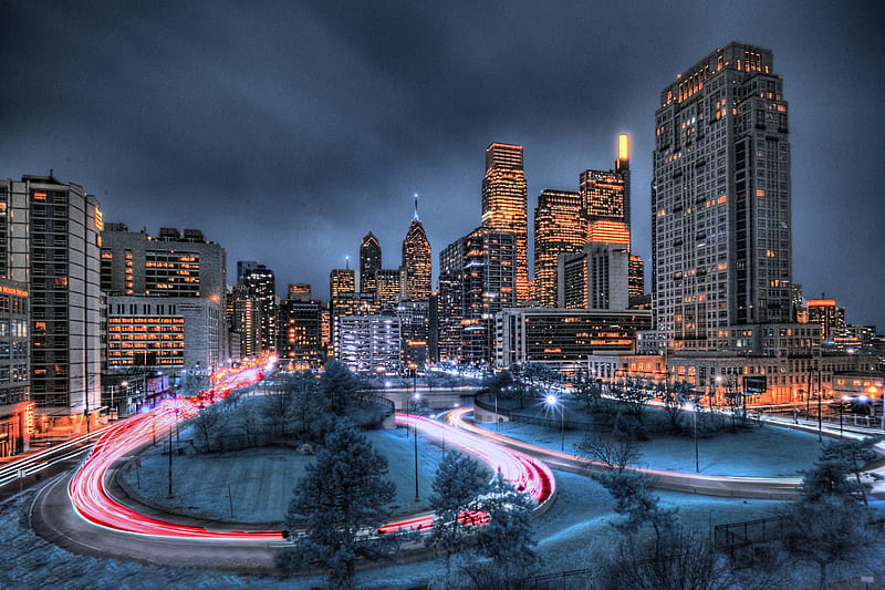 Cities, Philadelphia, City, Night, Pennsylvania, Skyscraper, HD wallpaper