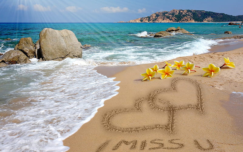 I miss you, sea, travel, summer, plumeria, HD wallpaper
