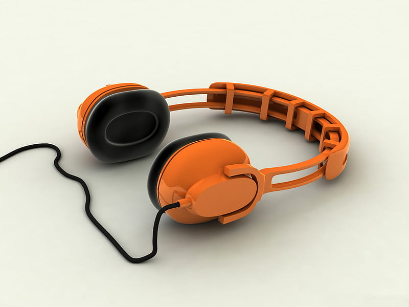 Abstract Orange Headphones, 3d, orange, headphones, wire, abstract, HD wallpaper