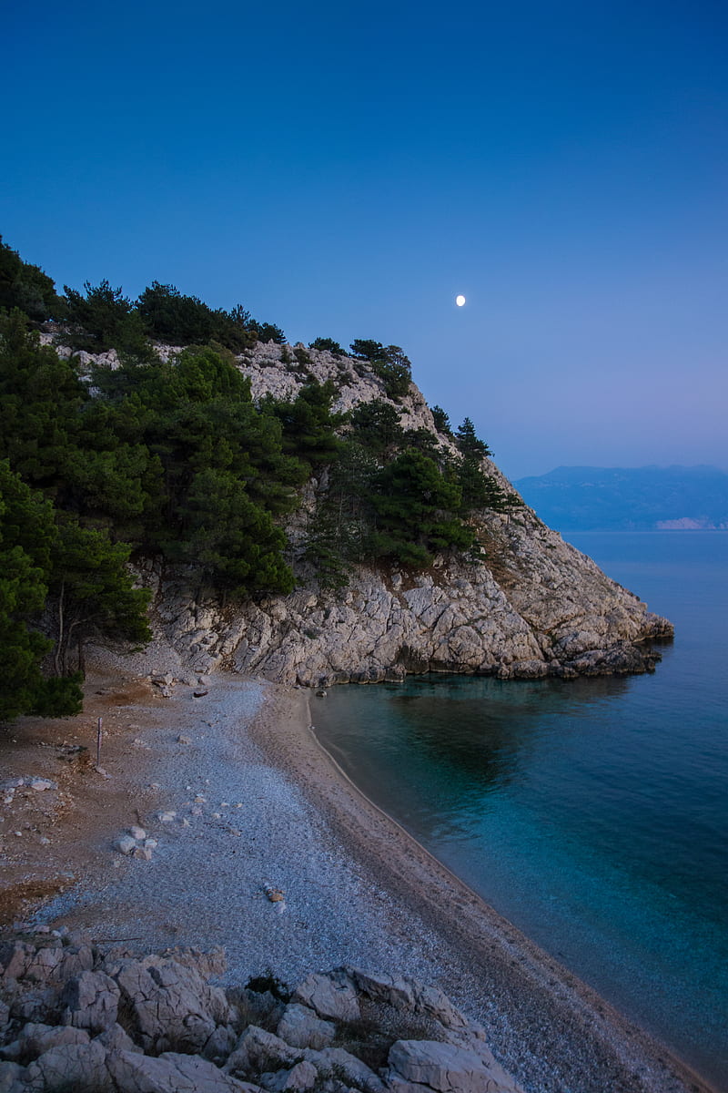 beach, rock, shore, dusk, landscape, HD phone wallpaper
