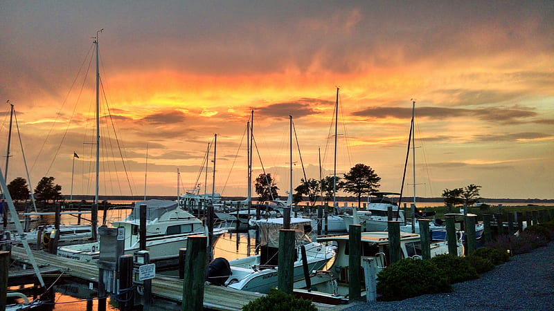 Marina Sunset, Oxford Maryland, Chesapeake Bay, Boats, Sunset, HD wallpaper