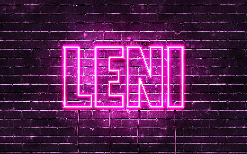 Leni with names, female names, Leni name, purple neon lights, Happy Birtay Leni, popular german female names, with Leni name, HD wallpaper