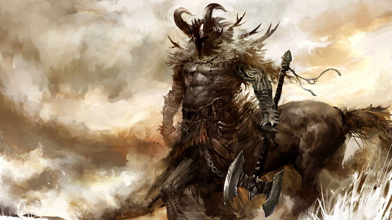 centaur, helmet, axe, armour, HD wallpaper