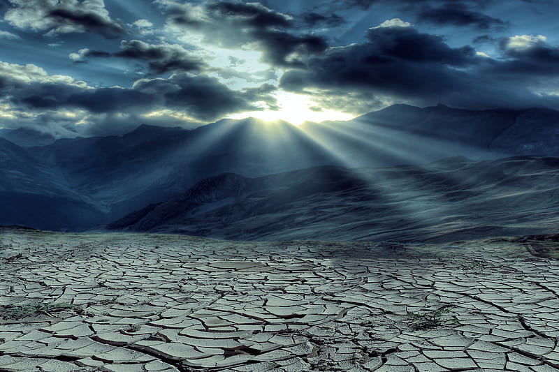 Drought Mountains Cloud Sun Rays , drought, mountains, clouds, sky, nature, HD wallpaper