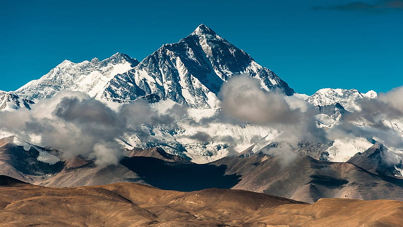 the mighty mount everest, mountain, bare, cloud, snow, sky, HD wallpaper