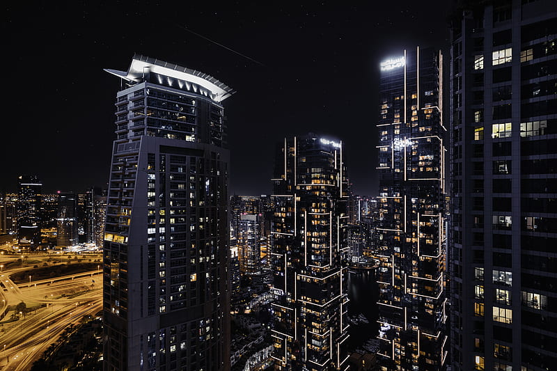 High Rise Buildings during Night Time, HD wallpaper