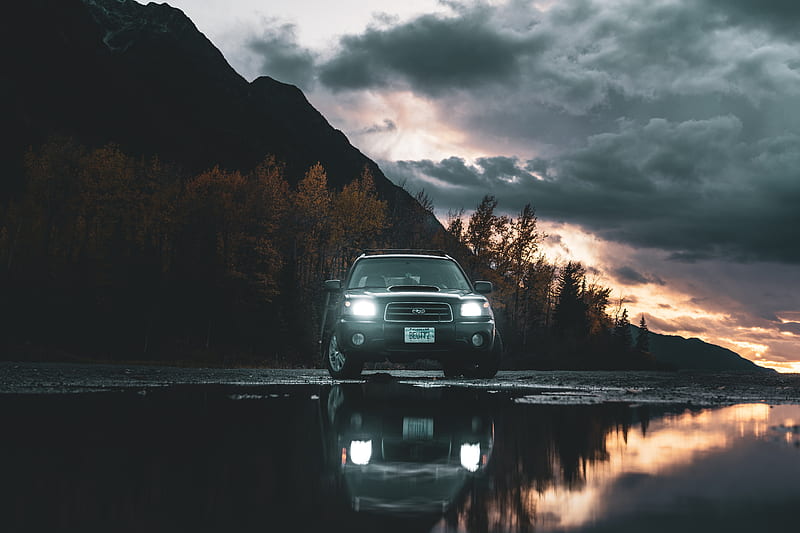 car, suv, black, water, reflection, HD wallpaper