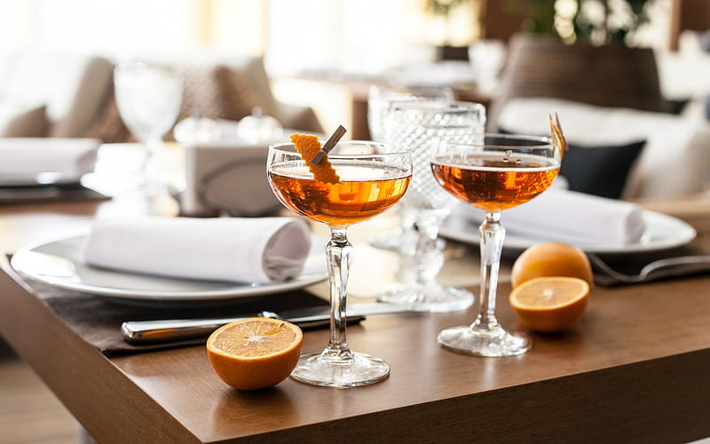 orange cocktail, alcoholic drinks, glass glasses, fruit cocktail, citrus fruits, oranges, HD wallpaper