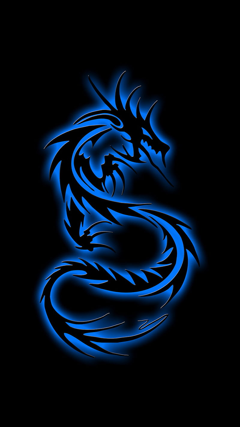 Dragon Blue, abstract, blue, dragon, neon, HD phone wallpaper