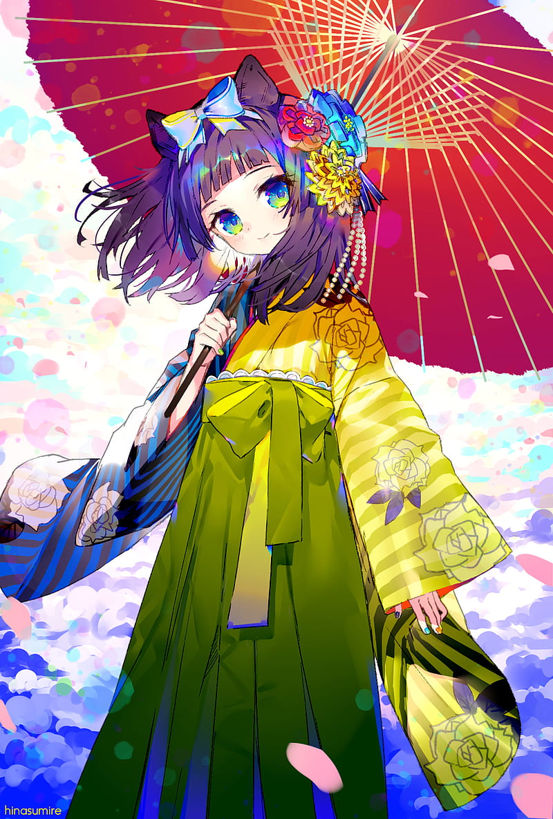 anime, anime girls, umbrella, purple hair, HD phone wallpaper