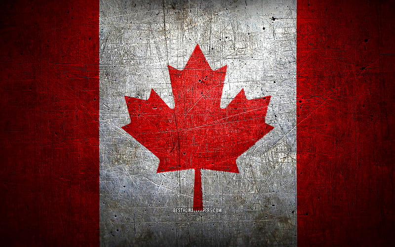 Canadian metal flag, grunge art, North American countries, Day of Canada, national symbols, Canada flag, metal flags, Flag of Canada, North America, Canadian flag, Canada, HD wallpaper