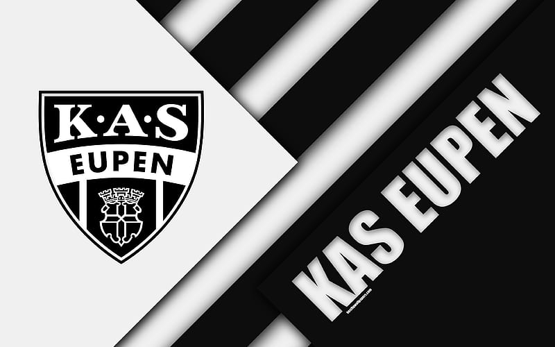 KAS Eupen Belgian football club, black and white abstraction, logo, material design, Eipen, Belgium, football, Jupiler Pro League, HD wallpaper