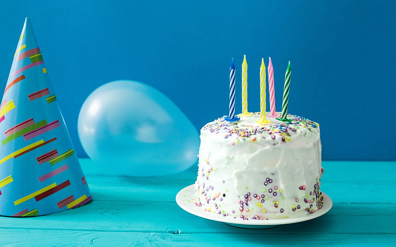 Happy birtay, cake on a blue background, candles, congratulation, birtay cake, HD wallpaper