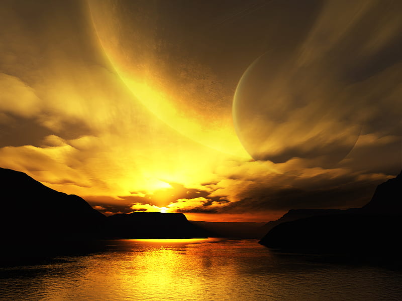Golden valley by Deckz, fire, nsture, golden, sunset, sky, HD wallpaper