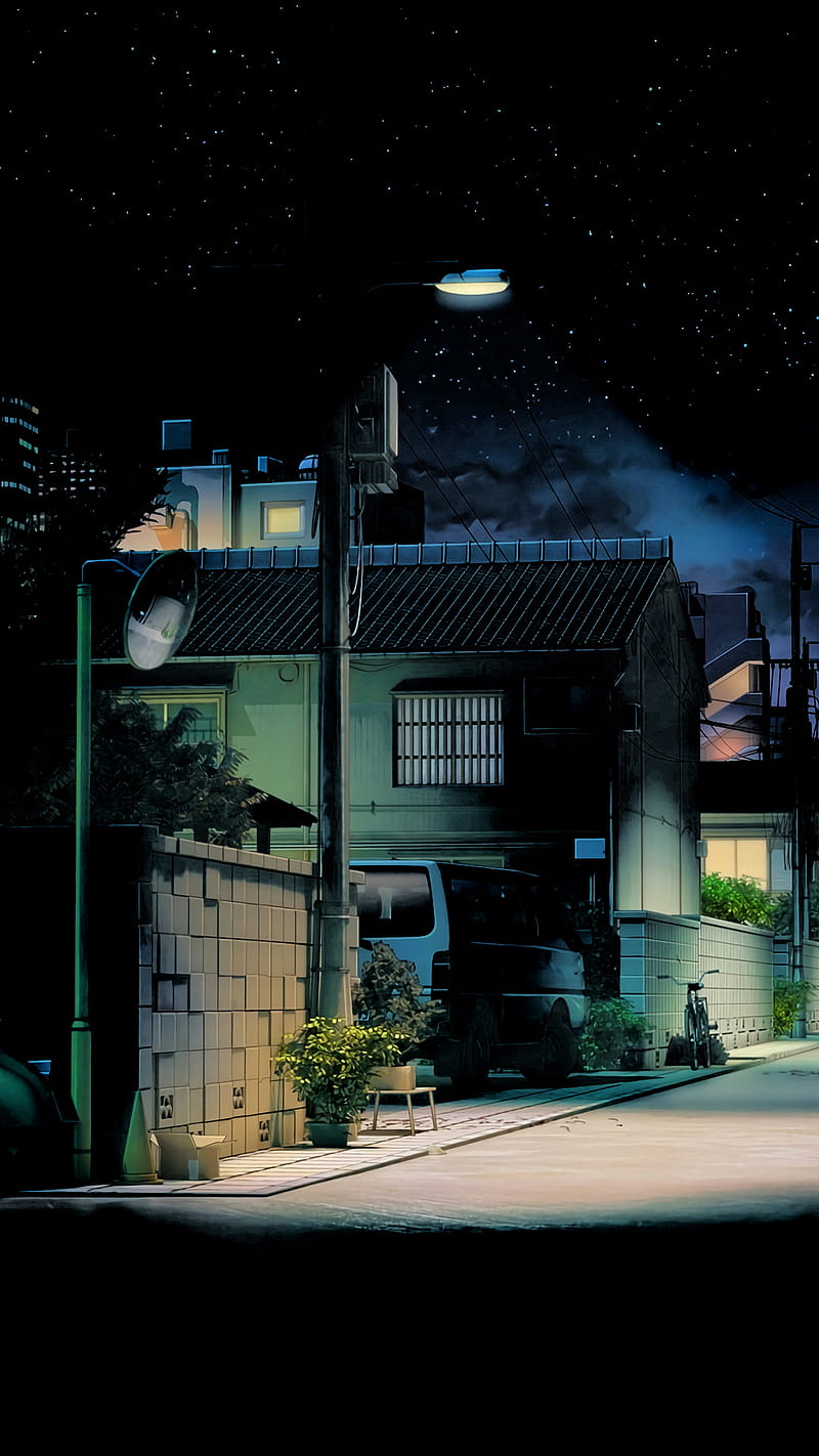Night street, amoled, anime, dark, night, street, HD phone wallpaper |  Peakpx