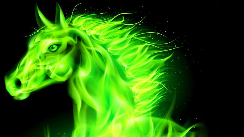 Horse, luminos, black, zodiac, abstract, year, green, chinese, wood, HD wallpaper