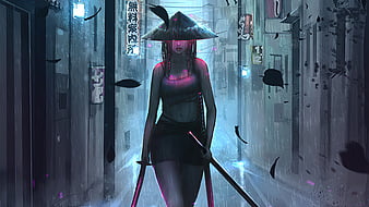 Samurai Girl, samurai, warrior, artist, artwork, HD wallpaper