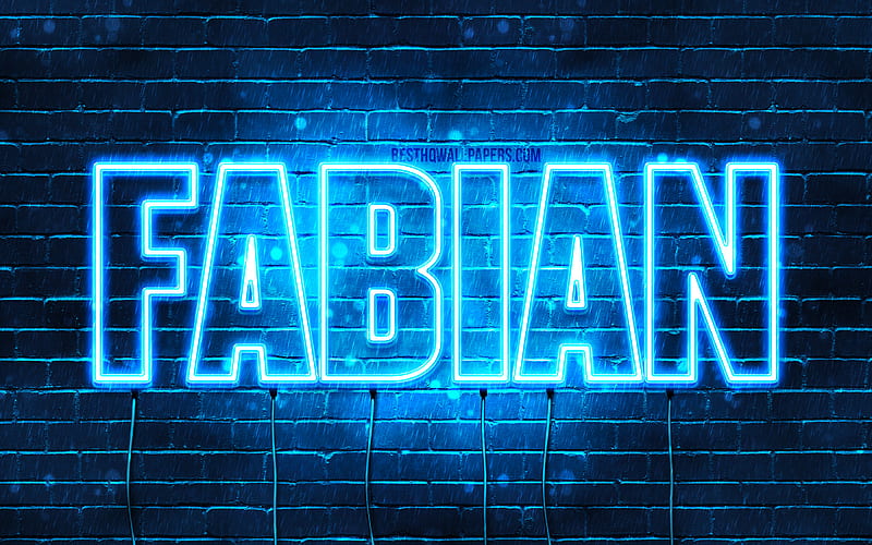 Fabian with names, horizontal text, Fabian name, blue neon lights, with Fabian name, HD wallpaper