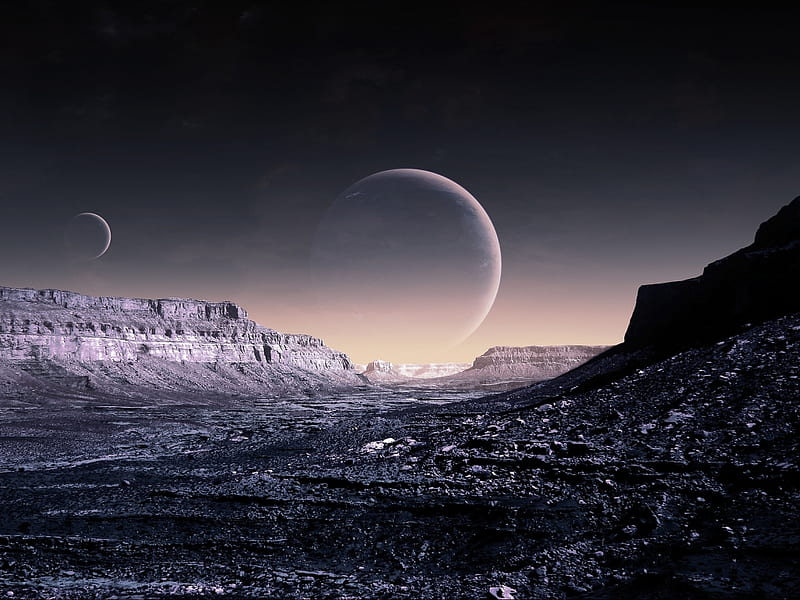 alien world, rocks, moon, cliffs, planet, HD wallpaper