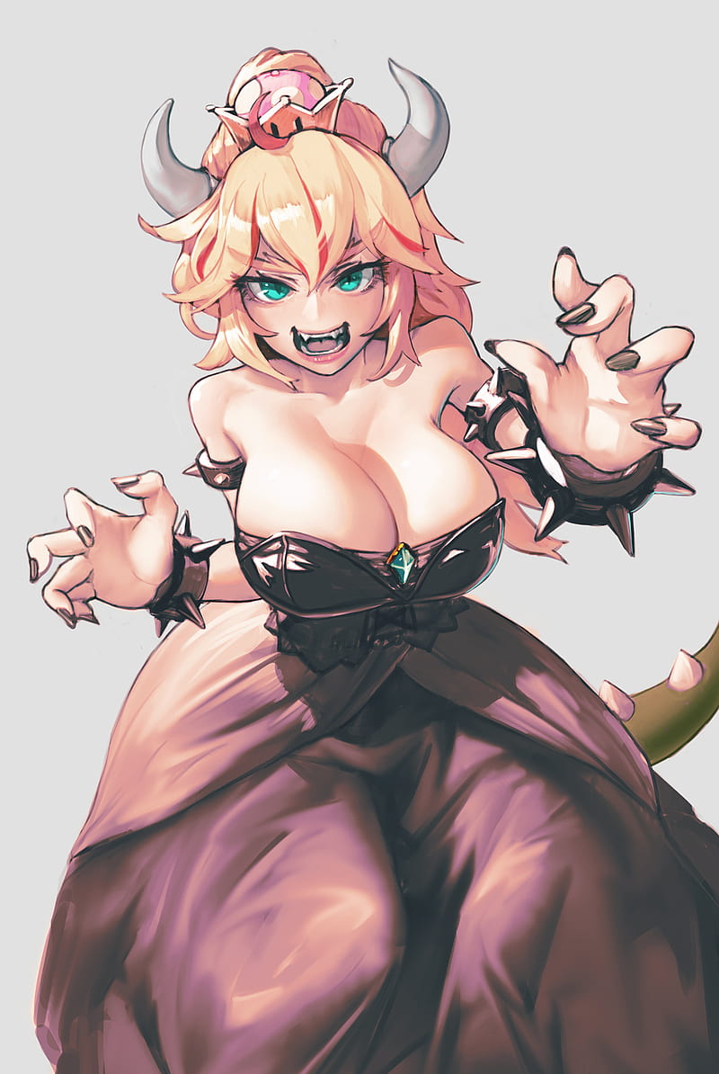 Big boobs, Bowsette, cleavage, wristband, spikes, anime, dress, frontal  view, HD phone wallpaper | Peakpx