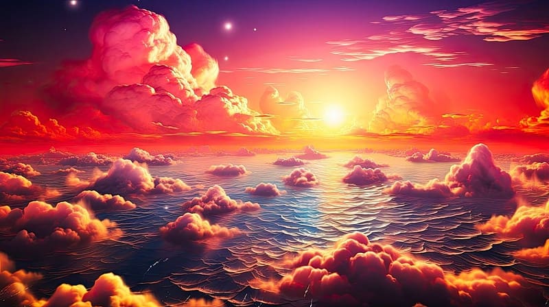 Sunset at the sea, egbolt, napnyugta, felhok, tenger, szines, HD ...