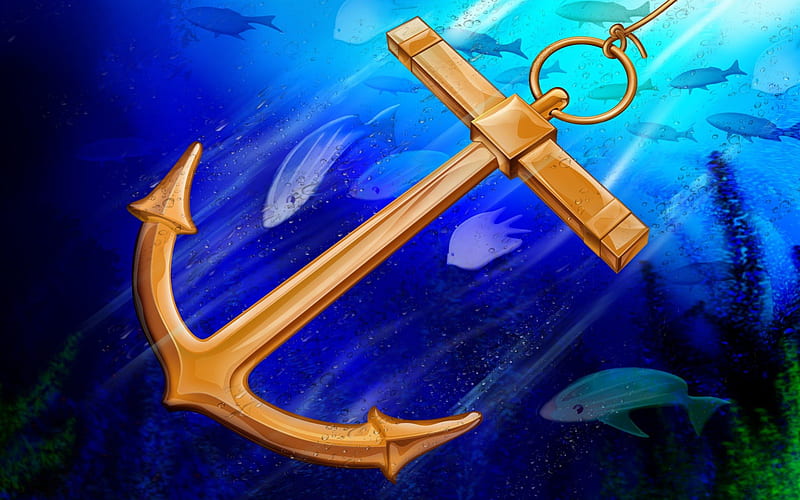 Anchor in deep blue, anchor, 3d, water, fish, blue, HD wallpaper | Peakpx