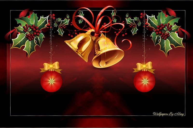Bells Are Ringing 1200x800, ornaments, holidays, christmas, holly, bells, HD wallpaper