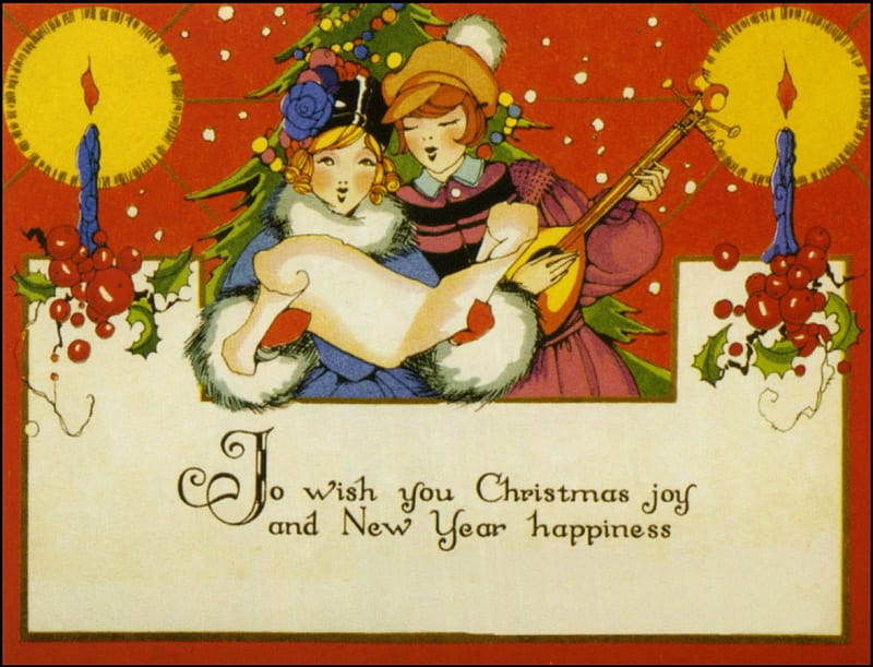 Merry Christmas!, red, candle, christmas, music, joy, lights, card, mistletoe, boy, song, girl, green, HD wallpaper