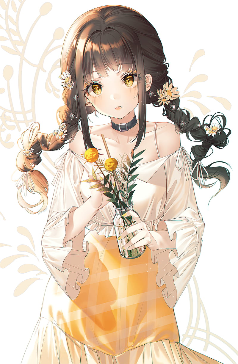 Anime, chicas anime, simple, flores, flor en el pelo, personajes  originales, Fondo de pantalla de teléfono HD | Peakpx
