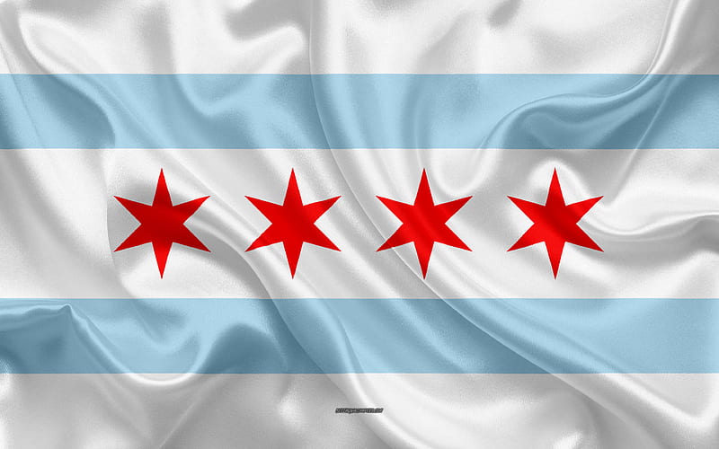 Flag of Chicago silk texture, american city, blue white silk flag, Chicago flag, Illinois, USA, art, United States of America, Chicago, HD wallpaper