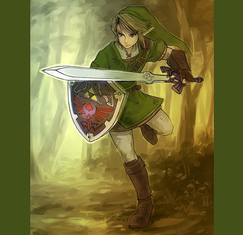 To The Rescue!, friend, save, link, rescue, shield, game, bonito, nice, fantasy, green, anime, protect, sword, forest, male, warrior, battle, zelda, strong, hero, running, HD wallpaper