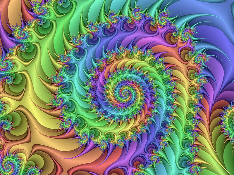rainbow spiral, art, spiral, absract, fractal, HD wallpaper
