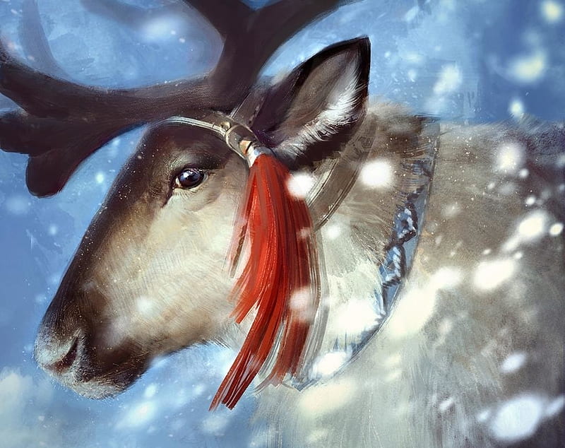 Reindeer, art, fantasy, craciun, christmas, alsareslynx, winter, ren, snow, HD wallpaper