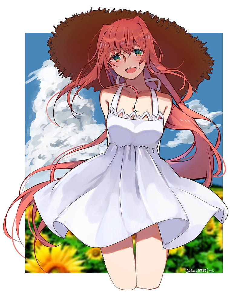 Monika, anime girl, ddlc, doki doki literature club, girl, spring, springtime, summer, summer time, sunflower, HD phone wallpaper