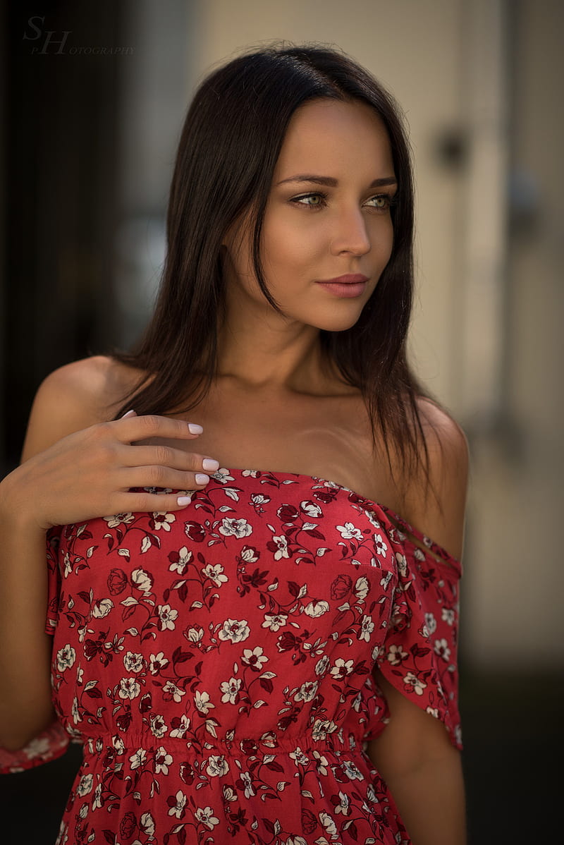 Angelina Petrova, women, model, bare shoulders, red dress, HD phone wallpaper