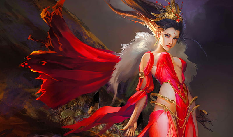 Fantasy Beauty, red, art, fantasy, girl, digital, bonito, woman, HD  wallpaper | Peakpx