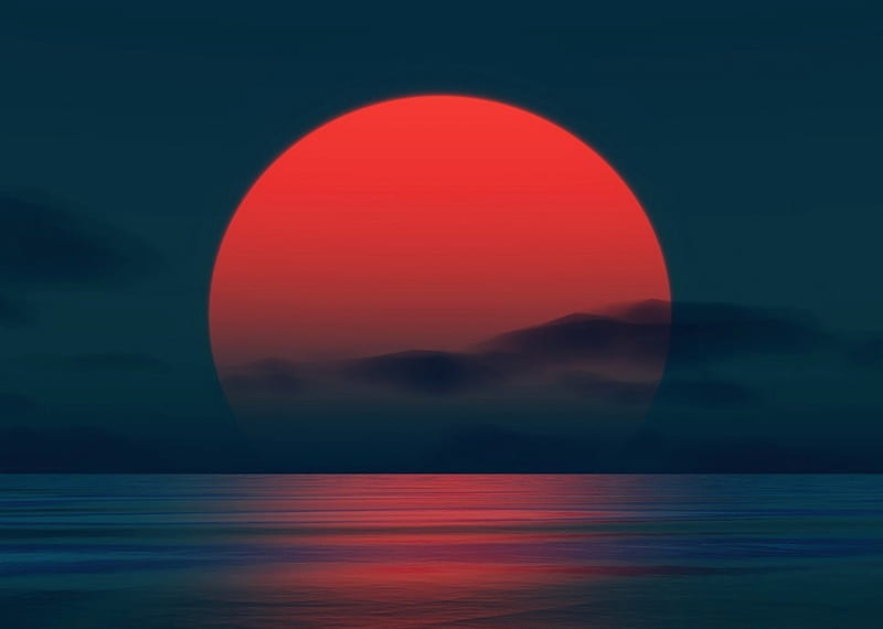 RED & BIG, CLOUDS, SUN, REFLECTION, SUNSET, BIG, RED, HD wallpaper