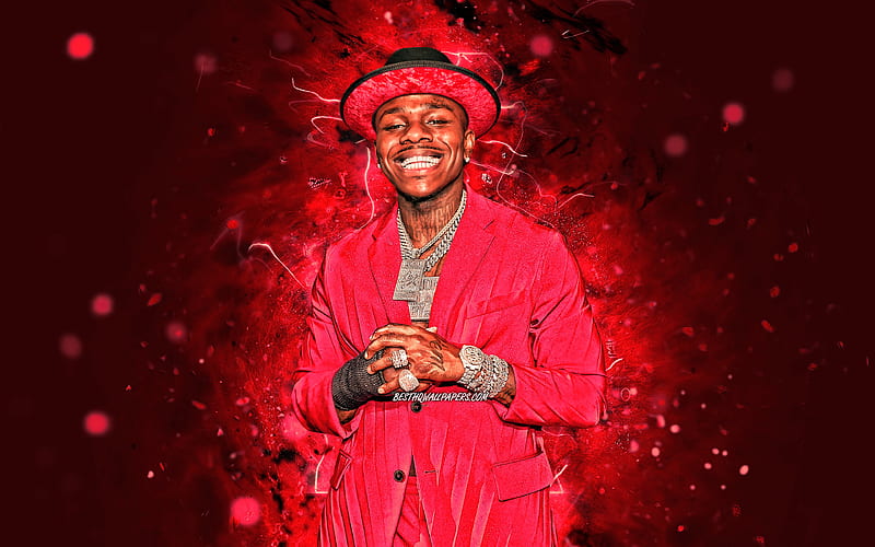DaBaby, 2020, american rapper, red costume, music stars, creative, Jonathan Lyndale Kirk, red neon lights, american celebrity, DaBaby, HD wallpaper