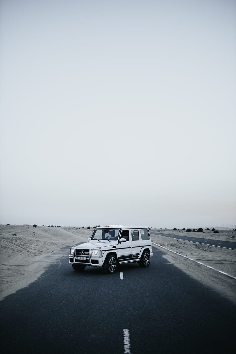 mercedes, car, suv, white, road, desert, HD phone wallpaper