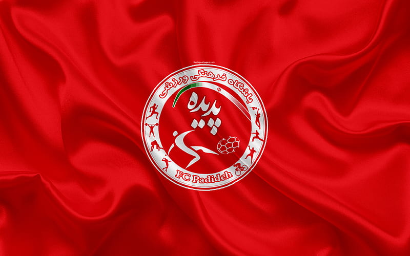 Padideh Khorasan FC silk texture, logo, emblem, red silk flag, Iranian football club, Mashhad, Iran, football, Persian Gulf Pro League, HD wallpaper