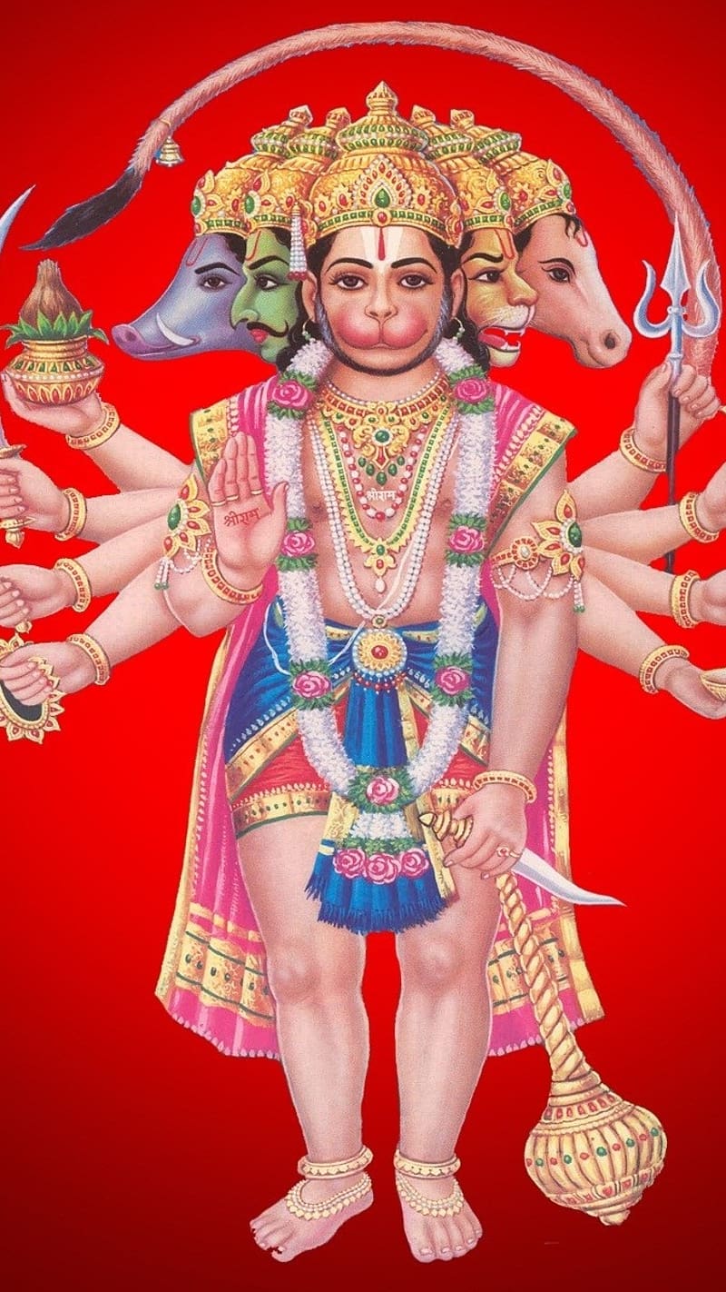 Panchmukhi Hanuman Ji, Red Background, lord, god, HD phone wallpaper |  Peakpx