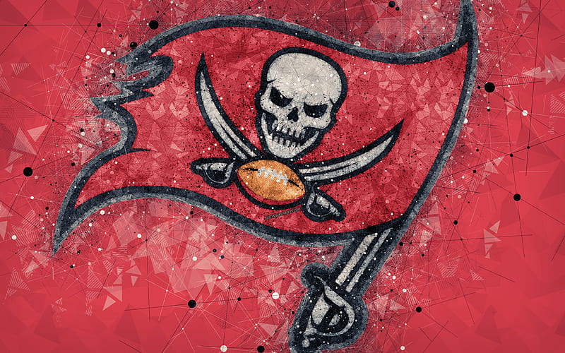 Tampa Bay Buccaneers logo, geometric art, american football club, creative art, red abstract background, NFL, Tampa, Florida, USA, National Football Conference, National Football League, HD wallpaper